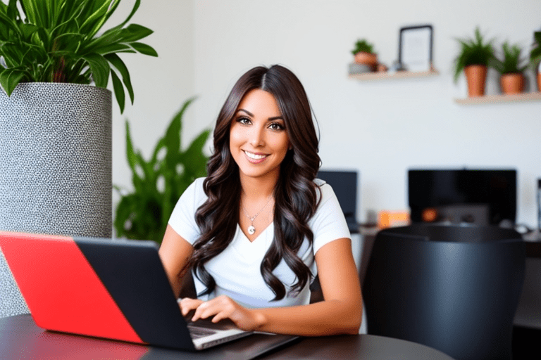 Content marketer using automation software on laptop